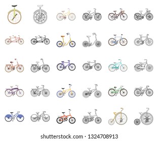 Various bicycles cartoon,outline icons in set collection for design. The type of transport vector symbol stock web illustration.