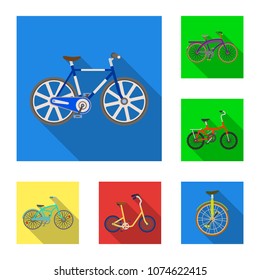 Various bicycles flat icons in set collection for design. The type of transport vector symbol stock web illustration.