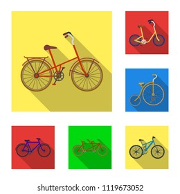 Various bicycles flat icons in set collection for design. The type of transport vector symbol stock web illustration.