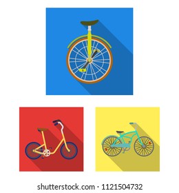 Various bicycles flat icons in set collection for design. The type of transport vector symbol stock web illustration.