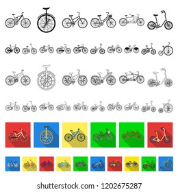 Various bicycles flat icons in set collection for design. The type of transport vector symbol stock web illustration.
