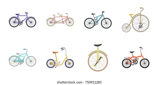 Various bicycles icons in set collection for design. The type of transport vector symbol stock  illustration.