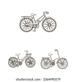 Various bicycles outline icons in set collection for design. The type of transport vector symbol stock web illustration.