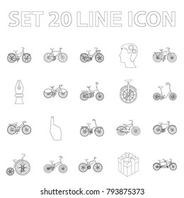 Various bicycles outline icons in set collection for design. The type of transport vector symbol stock web illustration.