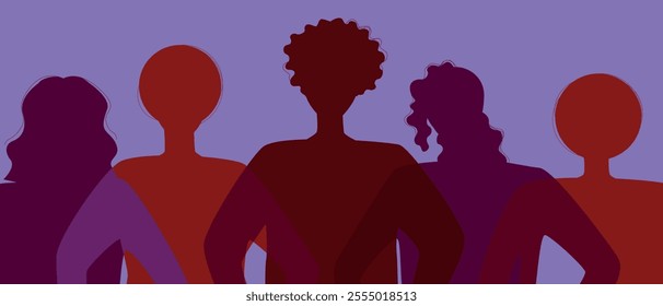 Various BIPOS women silhouette head isolated. Modern feminist vector stock illustration. Concept international women's day or black history month.  Silhouette illustration with feminist women