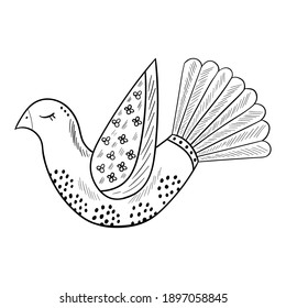 Varias aves con diferentes ornamentos folclóricos. Cisne de doodle lindo, colibrí aislado, en vector. Tarjeta de saludo, afiche, ilustración de banner. La mano dibujada al estilo escandinavo. Diseño de esbozo.