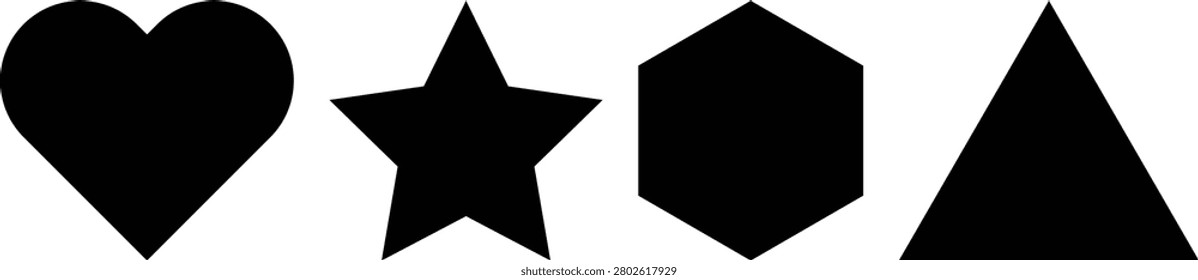 various black abstract shapes. black empty frames. badges or labels design. star, heart, icons. irregular forms and sizes