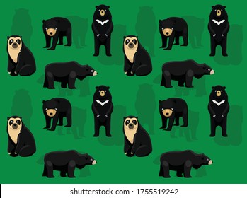 Various Black Bear Species Vector Seamless Background Wallpaper-01