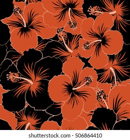 Various black and brown hibiscus hawaiian tropical flowers. Vector floral.