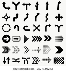Various black directional arrow icon set vector. Black directional arrow icon set vector. Set black directional arrow icon in various designs. Various black directional arrow icon vector collection.