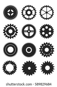Various black gear set in flat vector