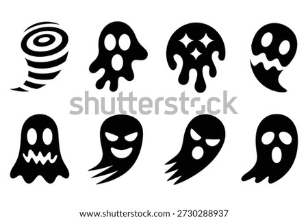 Various black ghost icons halloween spooky