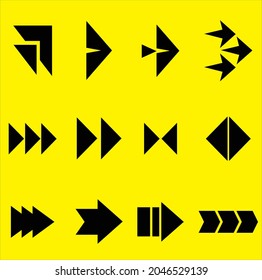 Various black icon sets. Arrow icon. Vector collection of arrows. Modern simple arrow. Vector illustration on a yellow background.