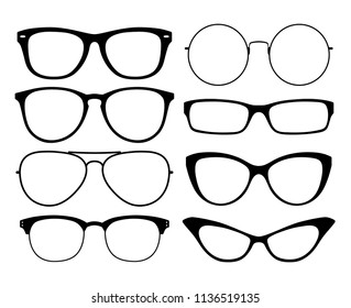 Various black silhouete glasses. Eyeglasses frames set.