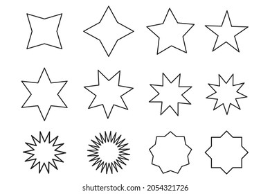 Various black stars silhouette set. Abstract art collection. Quality design element.  Vector illustration. Stock image. EPS 10.