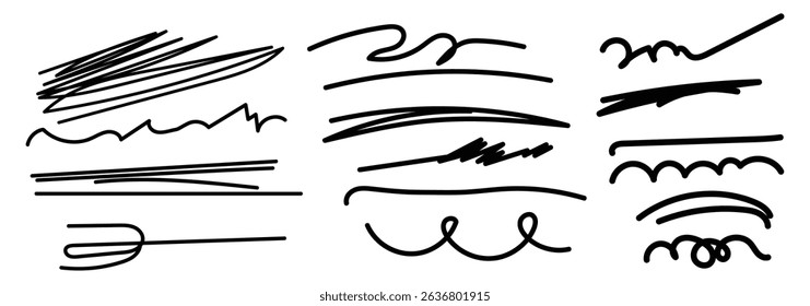 Various black vector marker and brush strokes
