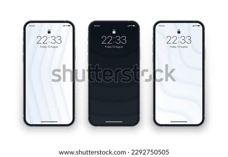 Various Black And White 3D Layered Smooth Blurred Dynamic Structure Wallpapers Set On Photorealistic Mobile Phone Screen Isolated On White. Set Of Vertical Abstract Backgrounds For Smartphone