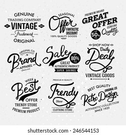 Various Black and White Artistic Fashion Labels, Emphasizing Different Font Styles. Vector illustration.