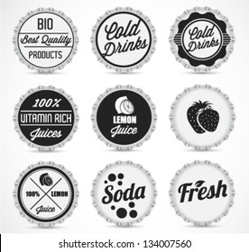 Various Black & White Bottle Cap Collection in Retro Style