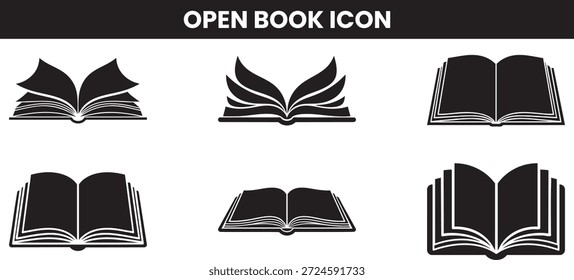 Varios iconos de libro abierto en blanco y negro se muestran en una disposición de cuadrícula