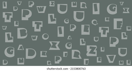 Various Black and White Randomly Placed, Sized and Oriented Art Deco Style Bold Letters Pattern - Texture on Dark Wide Scale Background, Design Element for Web or Book Covers in Editable Vector Format