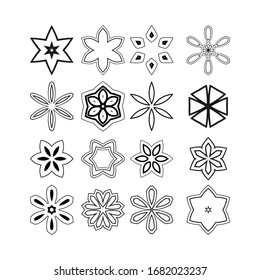 Various black and white vector snowflakes. Small simple mandalas. Vector illustration.