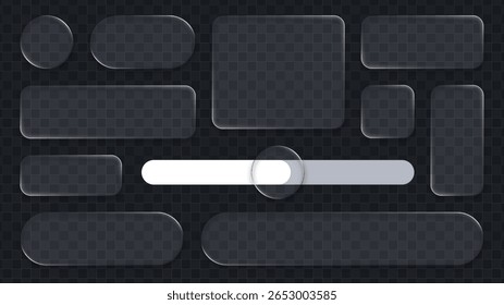 Vários quadros de vidro líquido em branco e elemento deslizante com fundo transparente. Elementos de design de interface do usuário limpa para tecnologia.