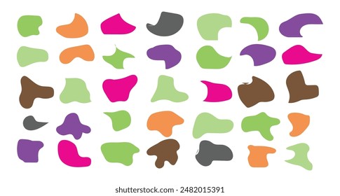 Various blotch. Random color blobs, round abstract organic shapes. Basic, simple rounded, smooth colorful forms Pebble, drops and stone silhouettes. Inkblot 90s texture vector set. 10 eps.