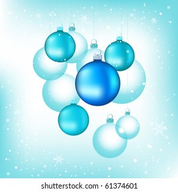 Various Blue Chirstmas glass Baubles background.