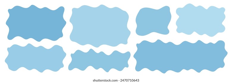 Various blue doodle rectangle quote poster set. Cute hand drawn text box frame. Empty speech bubble. Blank textbox template collection. Abstract shapes isolated on white