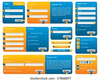 Various blue and orange website form set