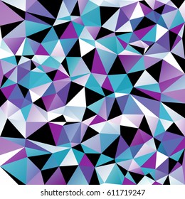 Various blue and violet and turquoise and black color triangular background. Vector abstract low poly design.