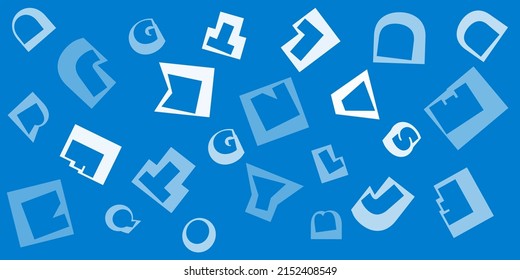 Various Blue and White Randomly Placed, Sized and Oriented Art Deco Style Bold Letters Pattern - Texture on Wide Scale Background, Design Element for Web or Book Covers in Editable Vector Format