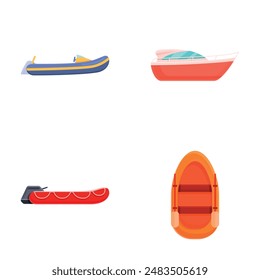 Various boat icons set cartoon vector. Colorful cartoon boat. Water transport