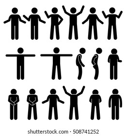 Various Body Gestures Hand Signals Human Man People Stick Figure Stickman Pictogram Icons