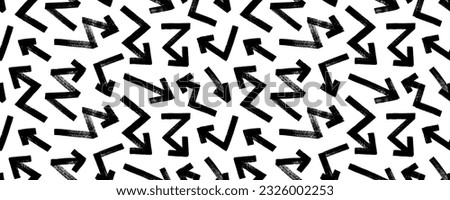 Various bold brush drawn arrows seamless pattern. Hand drawn different straight lines with angles, bold lightning shaped arrows. Seamless abstract geometric pattern in sketchy grunge style.