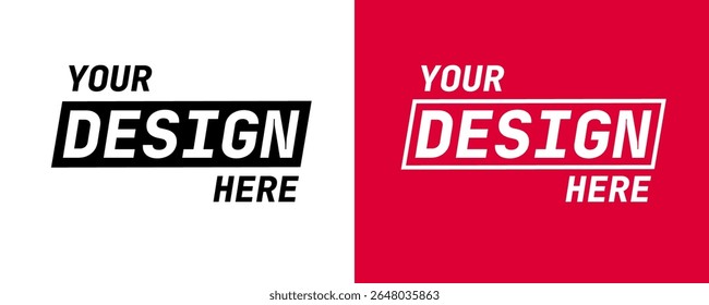 Various bold and modern badge designs featuring your design here in high-contrast typography.