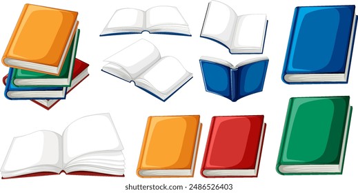 Various books in different colors and positions