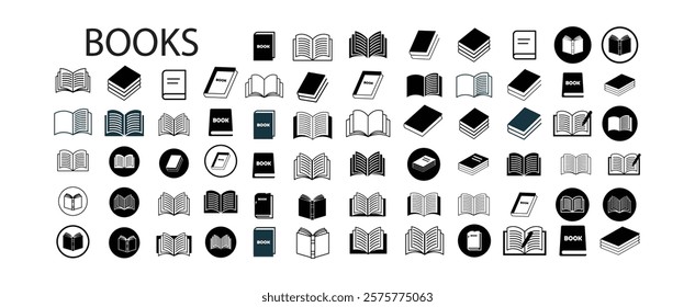 Various Books icon Vector. Book line icon set. Library, diary, open book, pages, bookmark, magazine, ebook etc. Editable stroke