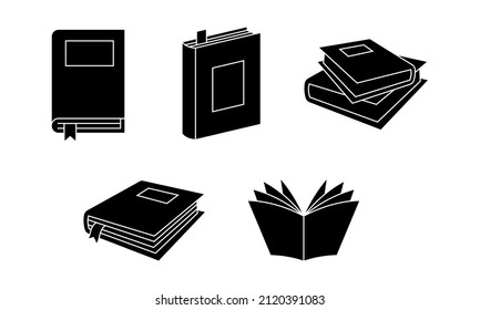 Various books silhouette icon set. Suitable for design element of bookstore, ondigital publishing, and e-learning. Books glyph icon collection.