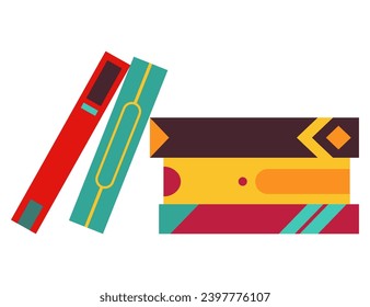 Various books, stack of books, notebooks. Set for book lovers. Read more books. Hand drawn educational vector illustration. Flat design style