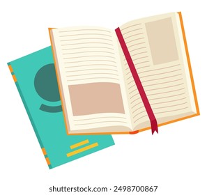 Various books, stack of books, notebooks. Set for book lovers. Read more books. Hand drawn educational vector illustration. Flat design style