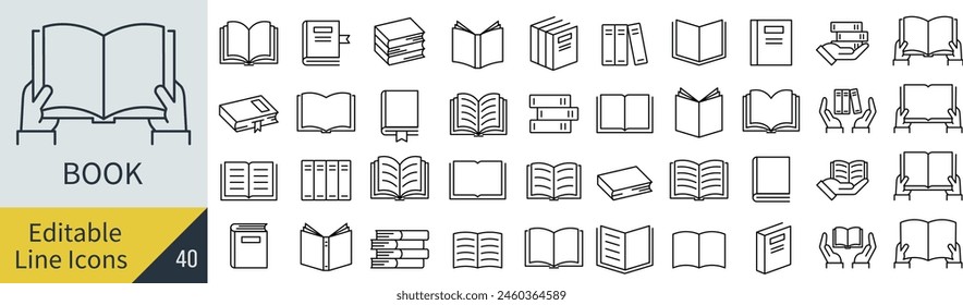 Various Books Vector Line Drawing Icon Set