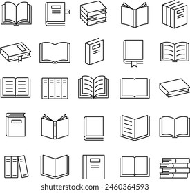 Various Books Vector Line Drawing Icon Set