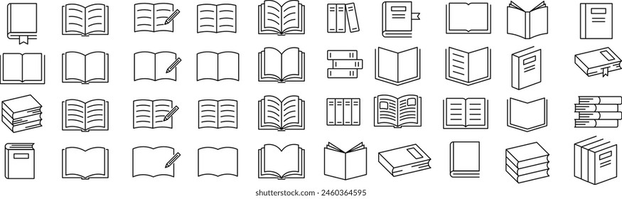 Various Books Vector Line Drawing Icon Set