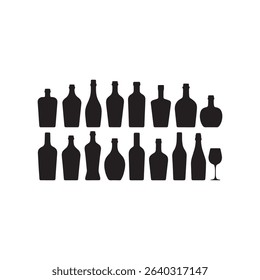 Various bottle shapes, perfect for design projects. White graphics on transparent background.