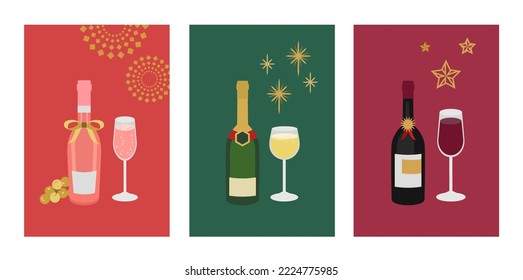 Various Bottles. Champagne, Prosecco, Rose, red wines. Celebration concept. 