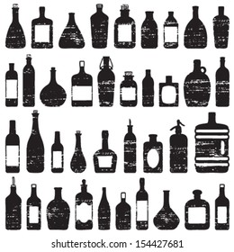 Various bottles scratched vector silhouette icons set