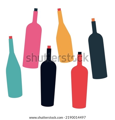 Various Bottles of wine. Different shapes and colors of bottles. Prosecco, Rose, Brut, wine 
