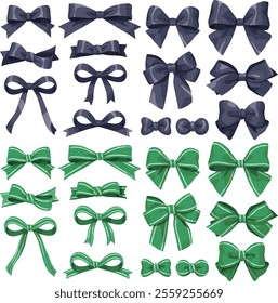 Various bow ties black and green bow ties vector stock illustration